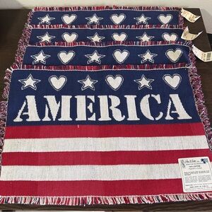 Park B Smith Placemats Cotton 19x13 America Red White & Blue New Set 4 Patriotic